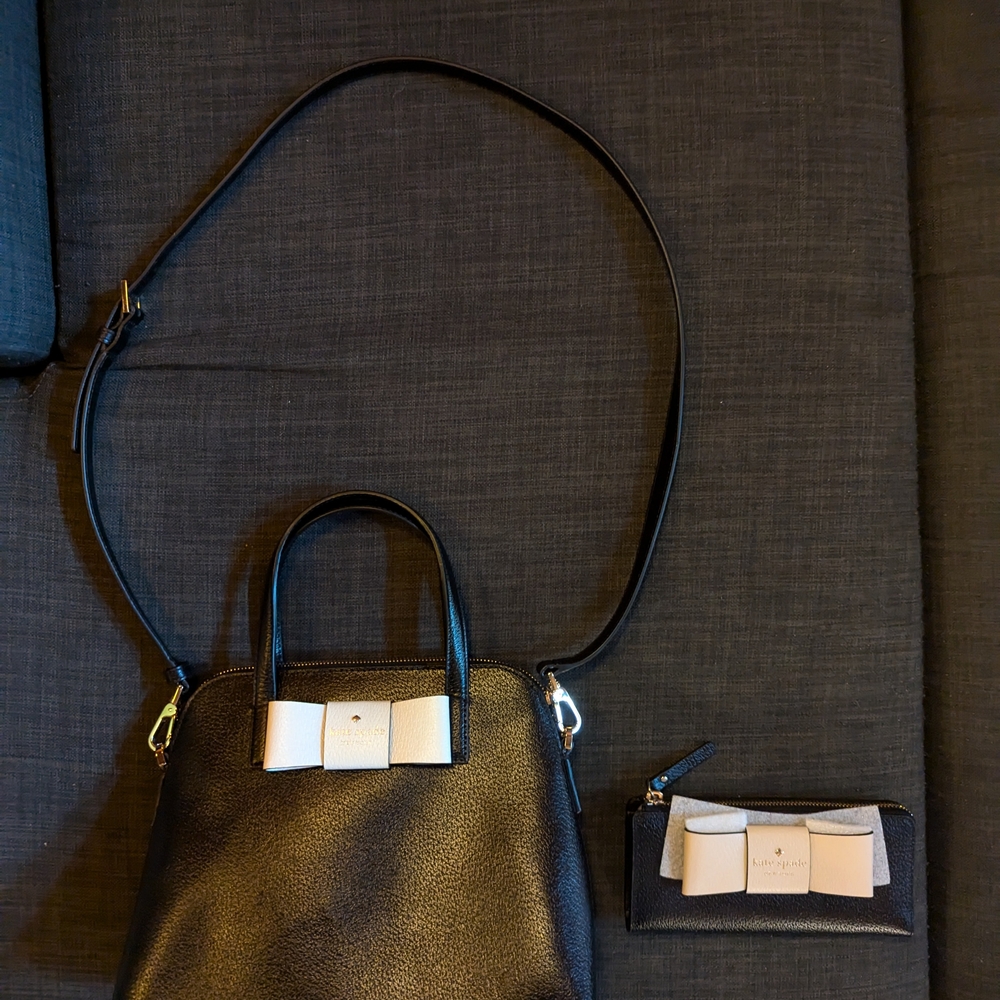 Matching Black and Cream Kate Spade Handbag/Crossbody Purse and Wallet Set